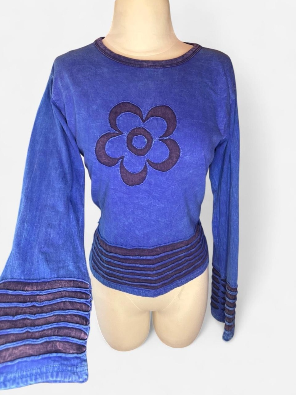 Cobalt Blue Floral & Ridges Long-Sleeve Tee